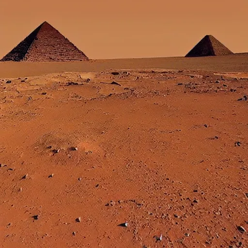 Prompt: Egyptian pyramids on the surface of Mars.