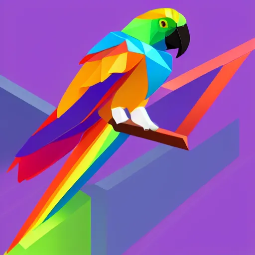 Image similar to isometric vector low poly rainbow parrot icon, blackbackground, cgsociety, 2 dimensional