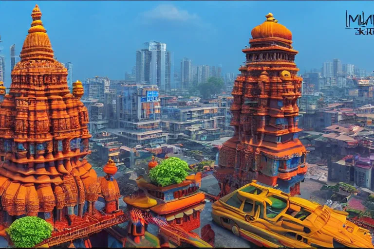 Image similar to high quality 3 d dreamscape! mumbai with biomorphic hanuman!! head building, kalighat highly detailed, unreal engine cinematic smooth, stephen shore & john j. park, soft morning light, wide shot, high angle, uhd 8 k, deep focus