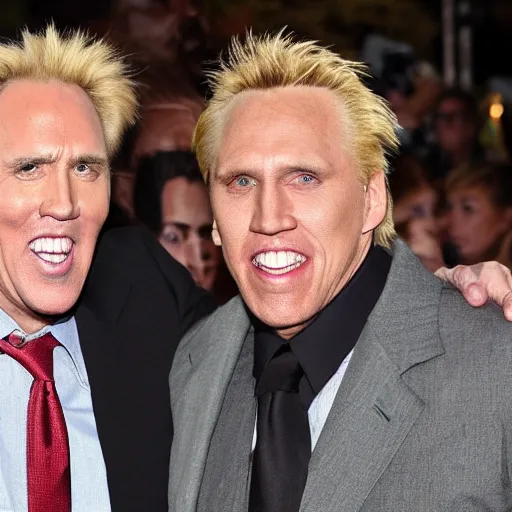 Image similar to nicholas cage and gary busey as conjoined twins
