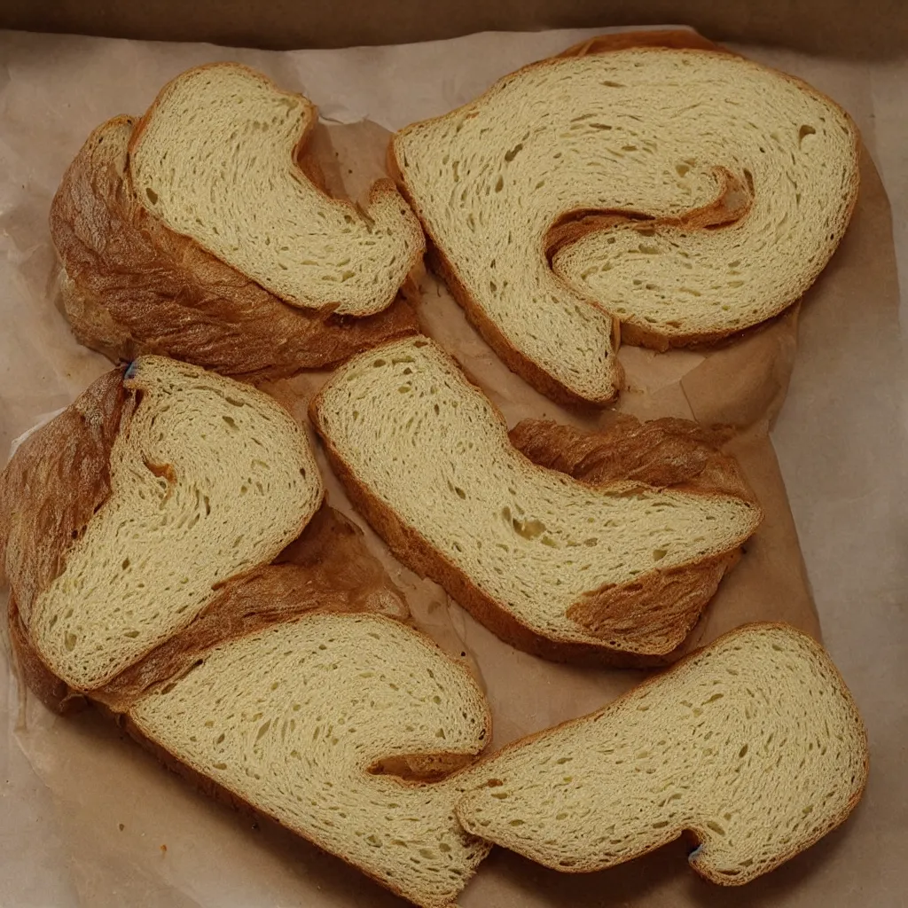 Prompt: moebius strip bread, with its one side buttered