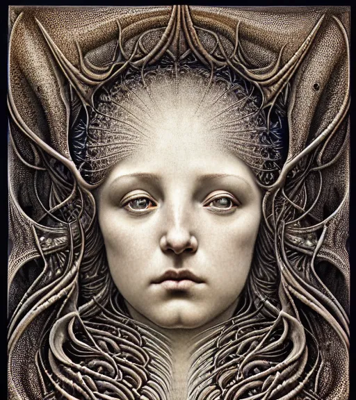 Image similar to detailed realistic beautiful starfish goddess face portrait by jean delville, gustave dore, iris van herpen and marco mazzoni, art forms of nature by ernst haeckel, art nouveau, symbolist, visionary, gothic, neo - gothic, pre - raphaelite, fractal lace, intricate alien botanicals, ai biodiversity, surreality, hyperdetailed ultrasharp octane render