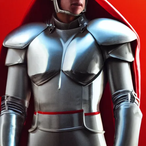 Prompt: portrait of a tall athletic muscular infantry man in glossy sleek white armor with tiny red details and a long red cape, heroic posture, on the surface of mars, night time, dramatic lighting, cinematic, sci-fi, hyperrealistic, movie still