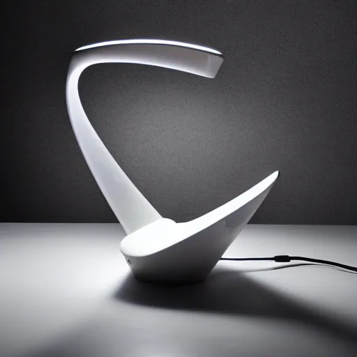 Image similar to table lamp designed by zaha hadid, studio lighting, product photography