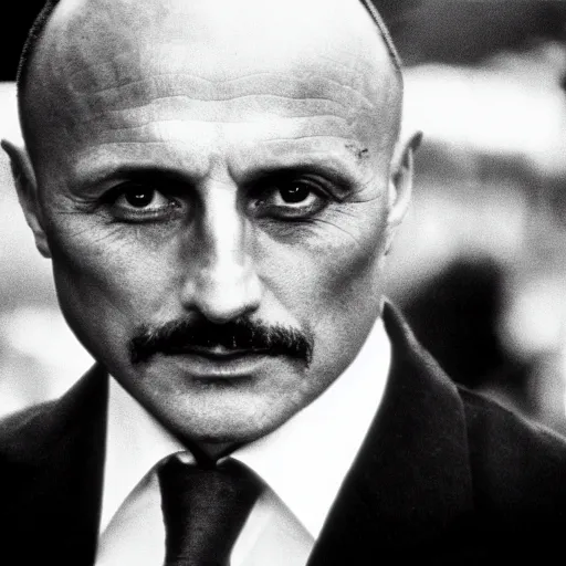 Prompt: 80s movie still of Luciano Spalletti with highly detailed face , cine still , black and white, 800t 18mm heavy grain, cinematic, dramatic dark lighning