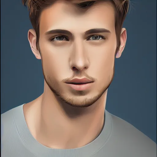 Prompt: portrait of a young man with brown hair, digital art, detailed, saturated