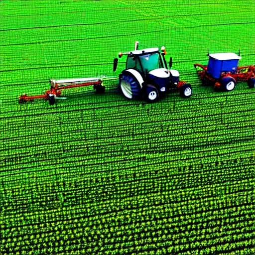 Prompt: agriculture done by flying harvesters in postmodern city