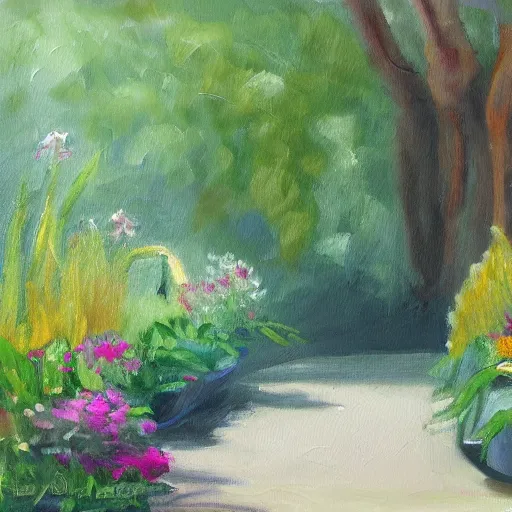 Prompt: A soft painting of a warm garden