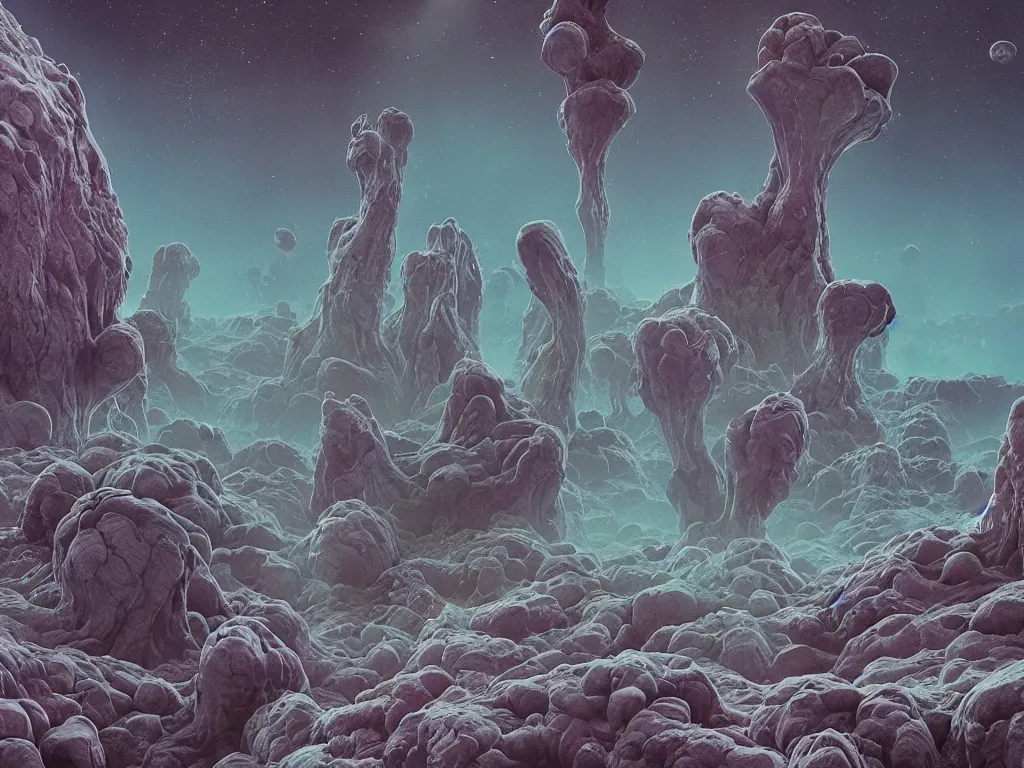 Prompt: it came from outer space by Beeple:4, a 8k instax film rendered in Unreal Engine:2, collaboration between Zdzisław Beksiński and Salvador Dalí:2, a micrograph of mutant chlorociboria spores and hyphae:2, interstellar earthstar geastrum enigma:3