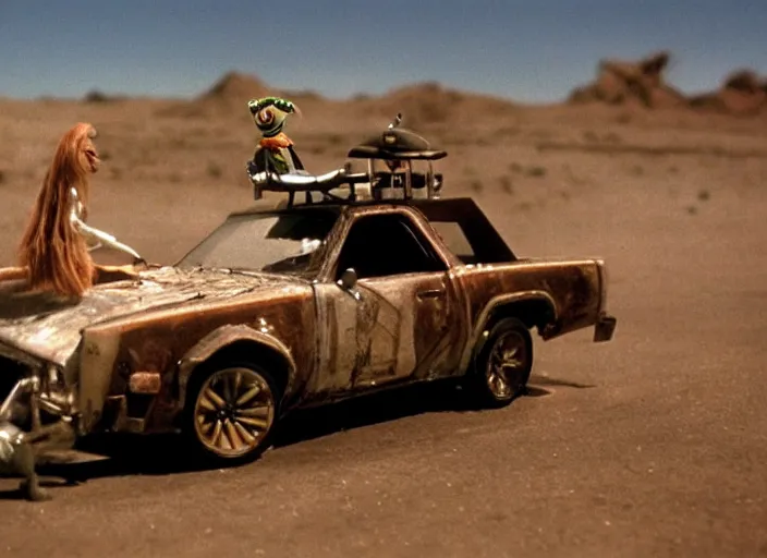 Image similar to El Camino scene from the 1979 science fiction film Muppet Mad Max