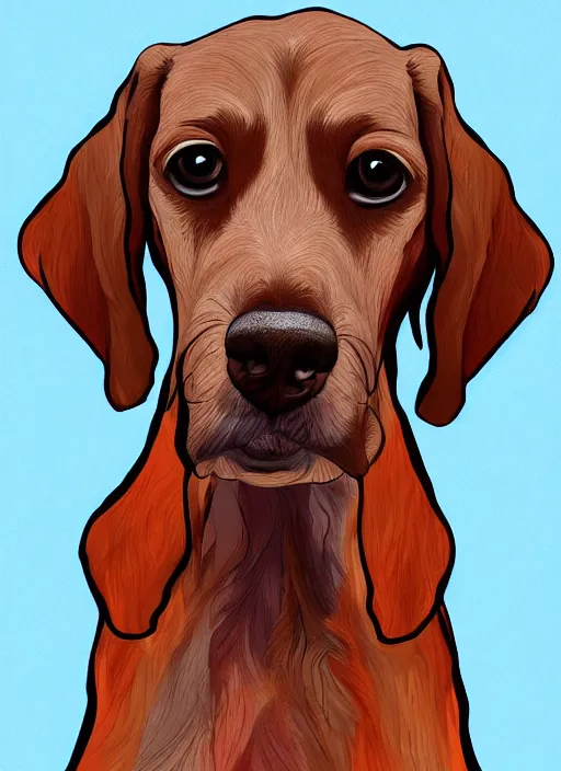 Prompt: short hair brown dashhound, colourful digital art