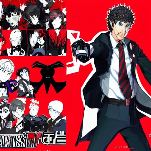 Image similar to will ferrell action portrait in the style of persona 5, atlus video game, video game cover featuring will ferrell, stylized anime art