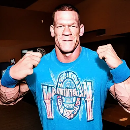 Image similar to john cena wearing montreal opus card merchandise