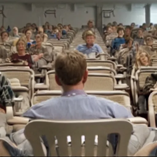 Image similar to film still from walle of the fat humans in chairs