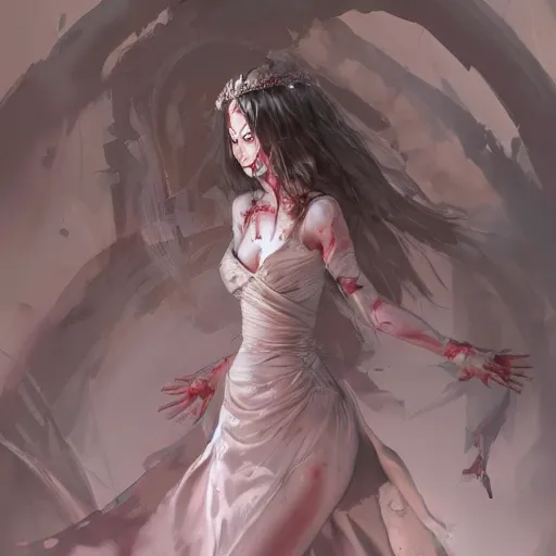 Image similar to The bride in a bloody dress, by Stanley Artgerm Lau, WLOP, Rossdraws, James Jean, Andrei Riabovitchev, Marc Simonetti, Yoshitaka Amano, ArtStation, CGSociety,