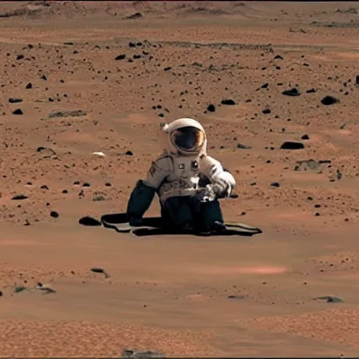 Image similar to Elon musk sitting in a lawn chair on the surface of mars