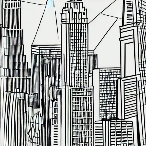 Prompt: line art of New York City, cover art, minimalist, curved strokes