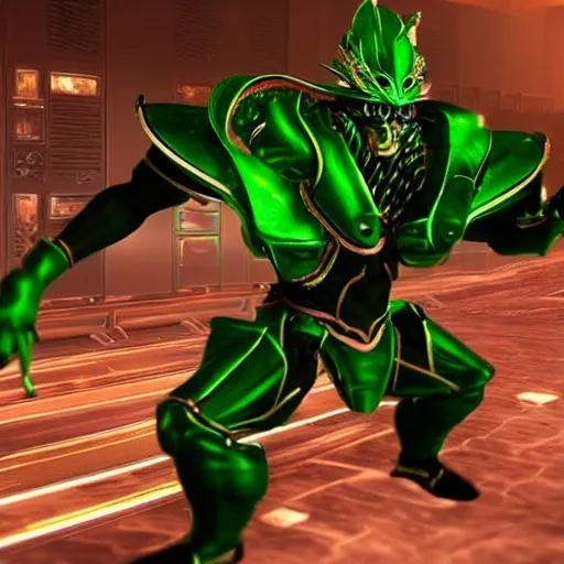 Prompt: a green yoshimitsu from the future, hyperrealistic