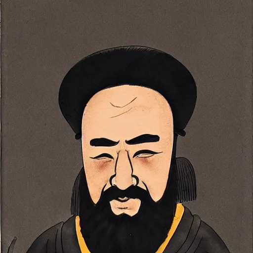 Image similar to confucius wearing vr headset, chinese ink painting