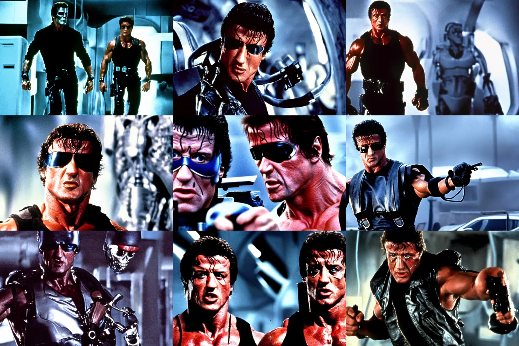 Prompt: film still of sylvester stallone as the terminator, imax, 4 k,