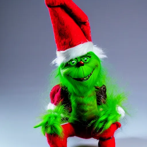 Prompt: Photograph of a horrifying, voodoo doll of the Grinch-W 910