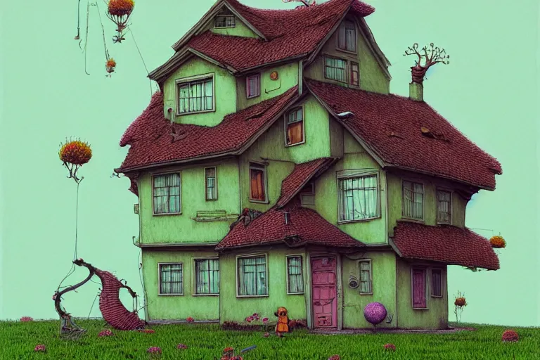 Prompt: house by alibaba, pastel color, art by gediminas pranckevicius, geof darrow, dark shadows, hard lighting, floralpunk, inking, etching, screen print, masterpiece, trending on artstation, sharp, high contrast hd, 8 k hyper detailed