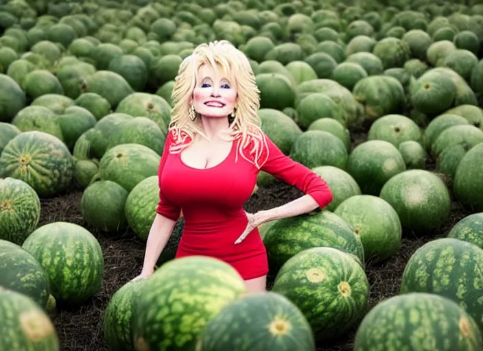 Image similar to studio portrait photo still of 2 0 year old dolly parton!!!!!!!! at age 2 0 2 0 years old 2 0 years of age!!!!!!! surrounded by watermelons, 8 k, 8 5 mm f 1. 8, studio lighting, rim light, right side key light