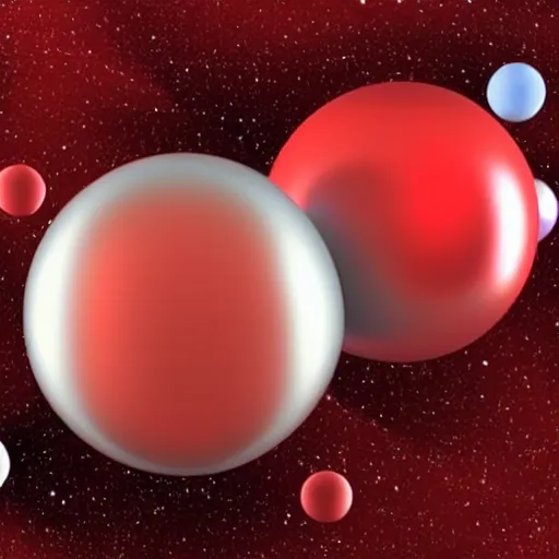 Prompt: mercury spheres on a red cube