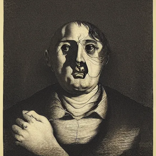 Image similar to lithography on paper conceptual figurative post - morden monumental portrait by goya and escher and hogarth, illusion surreal art, highly conceptual figurative art, intricate detailed illustration, controversial poster art, polish poster art, geometrical drawings, no blur