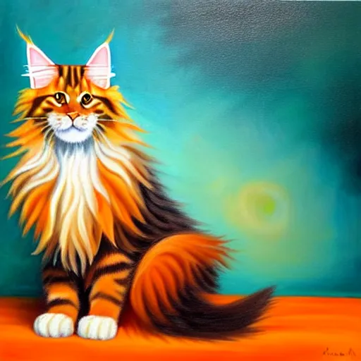 Image similar to beautiful oil painting of an orange maine - coon with a white beard. wearing a wide - brimmed straw sombrero sombrero