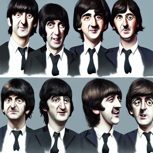 Prompt: the beatles except they're all mr. bean hyperrealism photo - realistic by james gurney artstation 8 k