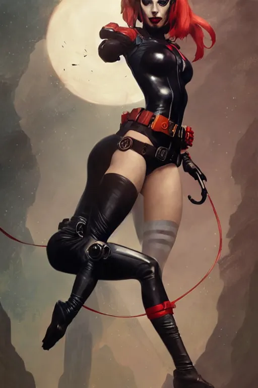 Image similar to aeon flux as Harley quinn profile picture by Greg Rutkowski, dynamic pose, matte painting, intricate, fantasy concept art, elegant, by Stanley Artgerm Lau, WLOP, golden ratio, thomas kindkade, alphonse mucha, loish, Peter chung, norman Rockwell,