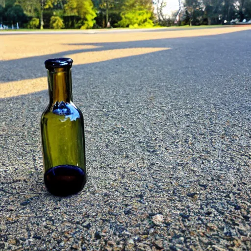 Image similar to symmetrical photo of small bottle standing, park background