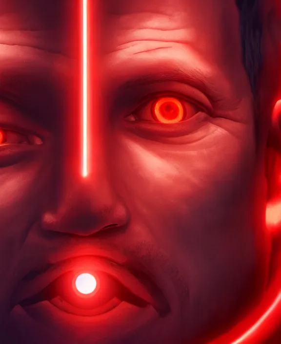 Prompt: Mark Zuckerberg with a glowing red cybernetic eye implant by Steohan Martiniere and Peter Mohrbacher, 4k resolution, detailed