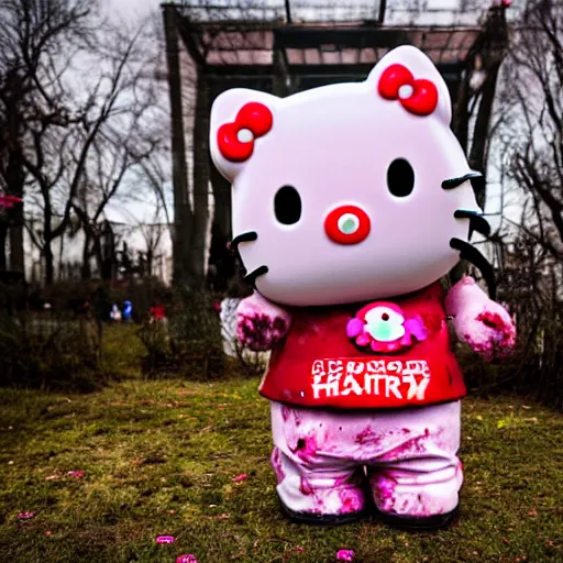 Image similar to Zombie Hello Kitty, digital art, EOS-1D, f/1.4, ISO 200, 1/160s, 8K, RAW, unedited, symmetrical balance, in-frame