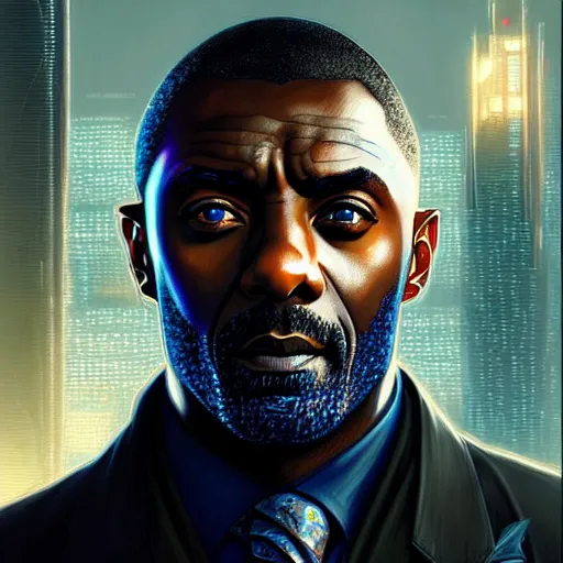 Prompt: portrait painting of a cyberpunk corporate boss elven idris elba, ultra realistic, concept art, intricate details, eerie, highly detailed, photorealistic, octane render, 8 k, unreal engine. art by artgerm and greg rutkowski and charlie bowater and magali villeneuve and alphonse mucha