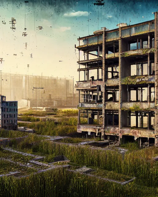 Image similar to a beautiful photorealistic illustration of unfinished building industrial architecture building urbex nature architecture city village by denis sarazhin, alien nature crystal san andreas laser rainforest mercury meadow cosmic landscape tundra bladerunner 2 0 4 9 flowers thermal imaging thermal vision, archdaily, wallpaper, highly detailed, trending on artstation.