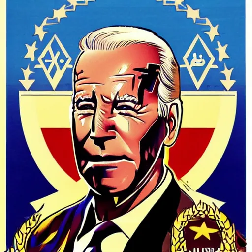 Image similar to joe biden as mujahideen in soviet propaganda poster