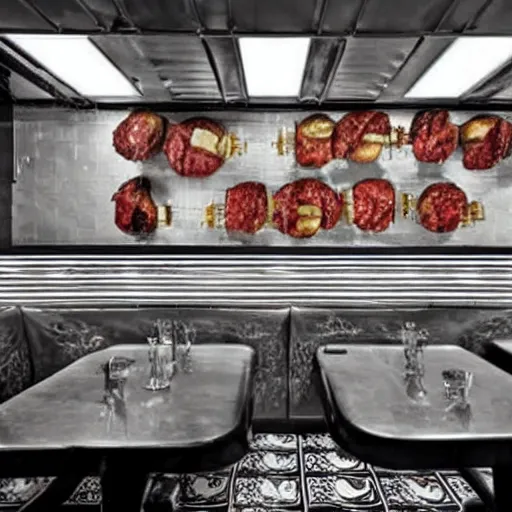 Prompt: Kebab Shop interior design by HR GIGER