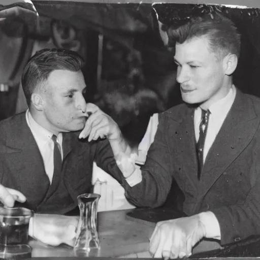 Image similar to gay couple on a bar in paris, 4 0 s, photograph