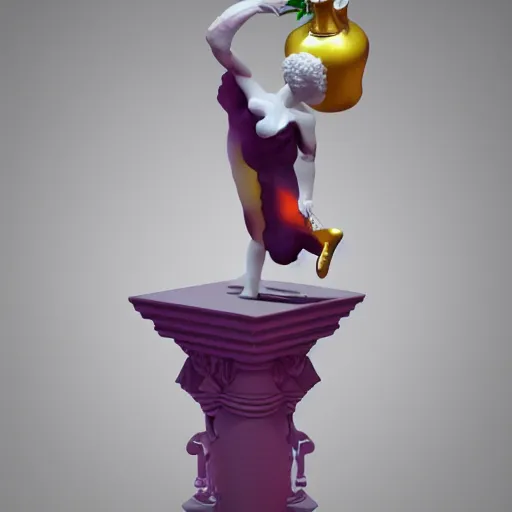 Image similar to medium shot of white reneissance statue holding a coctail, colorful coctail, digital painting, 3 d render