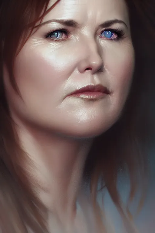 Image similar to ultra detailed close up facial portrait of lucy lawless, extremely detailed digital painting, in the style of fenghua zhong and ruan jia and jeremy lipking and peter mohrbacher, mystical colors, rim light, beautiful lighting, 8 k, stunning scene, raytracing, octane, trending on artstation