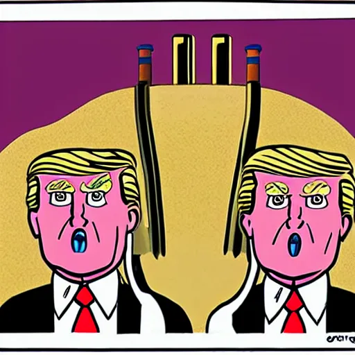 Image similar to close - up portrait of donald trump eating nuclear missiles, by chris ware