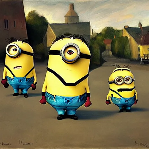 Image similar to the day to day life of the minions, realism movement painting by Christian Krohg