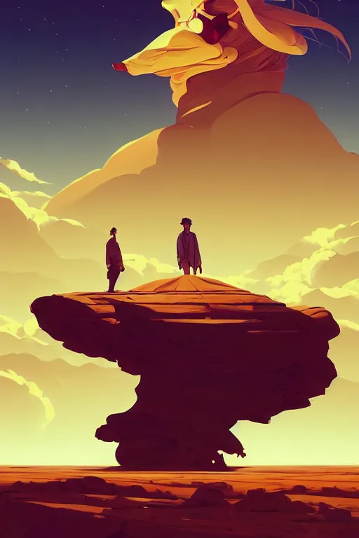 Image similar to final boss, desert scene, centered, solid bacgkround, median photoshop filter cutout vector behance, hd by artgerm, jesper ejsing, by rhads, makoto shinkai and lois van baarle, ilya kuvshinov, rossdraws, illustration, art by ilya kuvshinov and gustav klimt