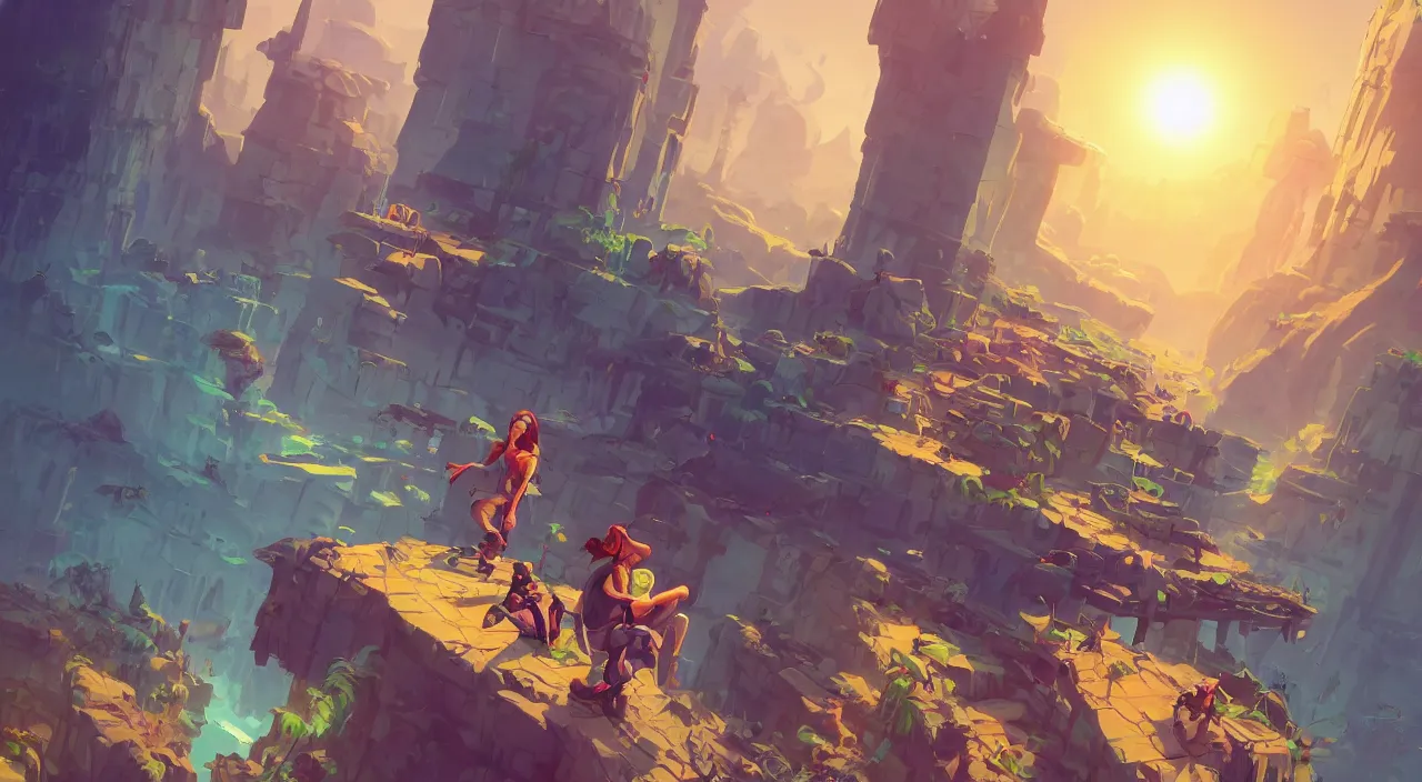 Image similar to grounded camera arabian marketplace skyup vivid tissu color fabric greeble block jungle dirt wall fortress volume lighting shine video game icon, 2 d game art gta cover, official fanart behance hd artstation by jesper ejsing, by rhads, makoto shinkai and lois van baarle, ilya kuvshinov, rossdraws