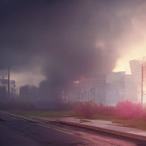 Image similar to apocalyptic, a closeup of an big angry cat walking on the future street. smoke. volumetric lighting, sharp focus, ultra detailed, cgsociety - w 1 0 2 4 - n 8 - i