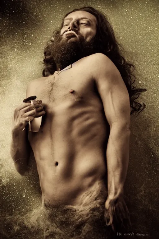 Image similar to mark mann photography, jesus smoking weed