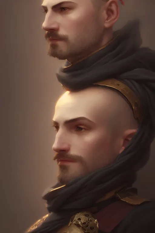 Prompt: a portrait of a male assassin, illustration, side profile, soft lighting, soft details, dark mood, painting oil on canvas by Edmund Blair Leighton and Charlie Bowater octane render trending on artstation d&d characters, 4k, 8k, HD