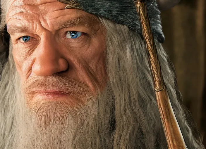 Prompt: film still of john cena as gandalf in the new lord of the rings movie, 4 k, highly detailed face, detailed eyes